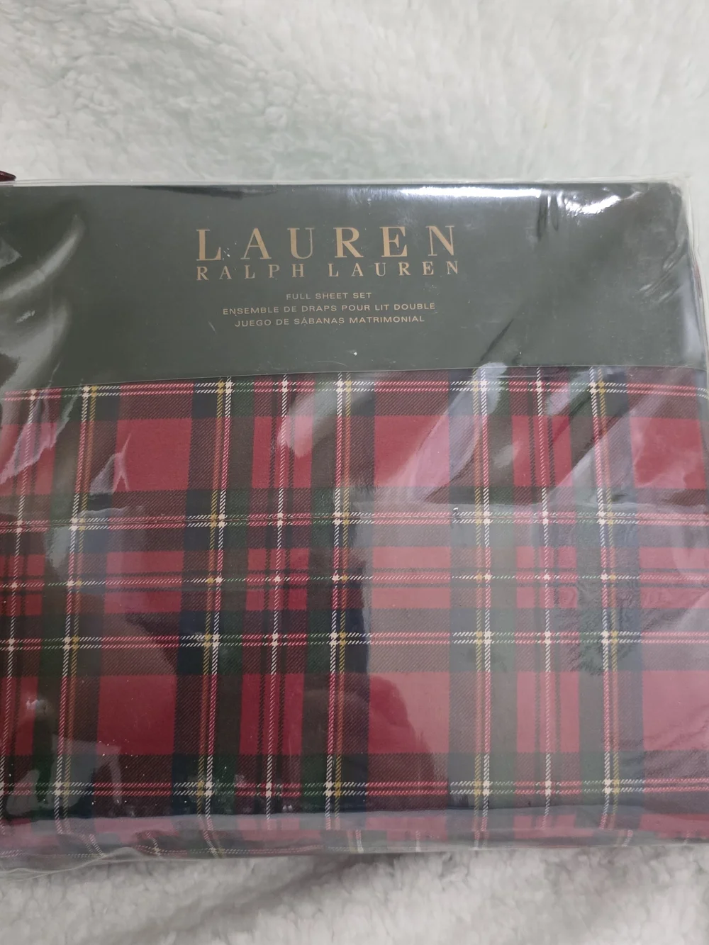 🎄 Lauren Ralph Lauren Christmas Tartan Plaid Full Sheet Set 100% Cotton New
